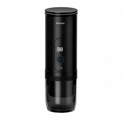 Macchina da caffè portatile senza fili, design minimalista, display LCD e serbatoio da 0.5L.