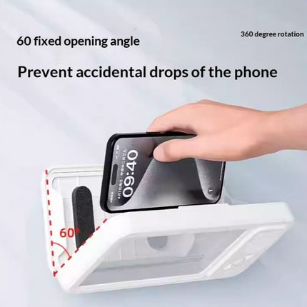 custodia impermeabile per telefono da doccia con altoparlante Bluetooth in uso per prevenire cadute accidentali