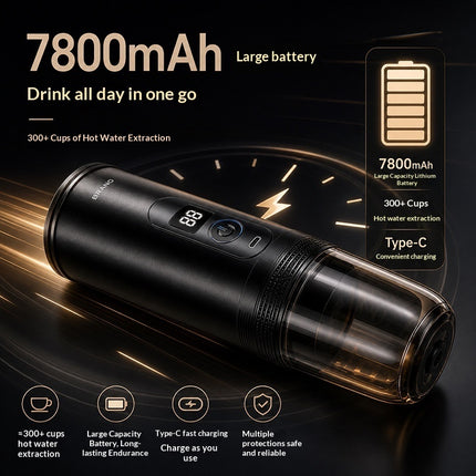 macchina da caffè portatile senza fili con batteria da 7800mAh e capacità di estrazione di oltre 300 tazze.
