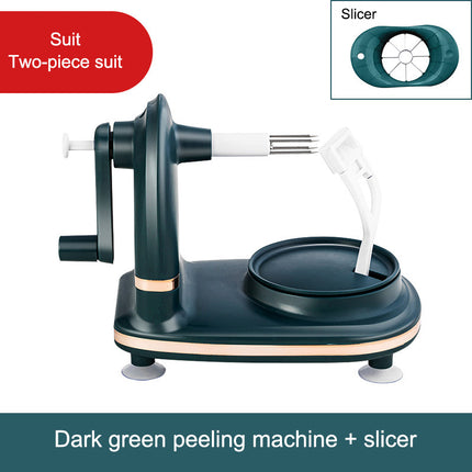 Slicer di colore verde scuro, macchina per sbucciare frutta, ideale come manual apple slicer and corer.