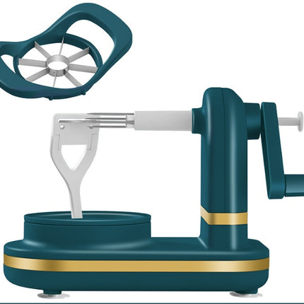 Affettatrice e sbucciatore manuale di mele, detta anche manual apple slicer and corer, in design moderno.