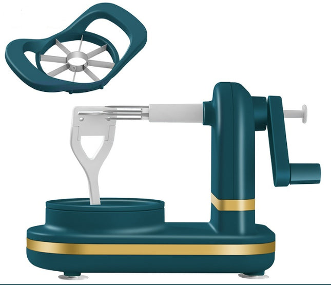 Affettatrice e sbucciatore manuale di mele, detta anche manual apple slicer and corer, in design moderno.